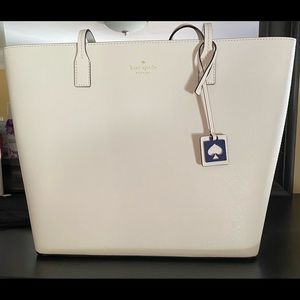 Kate Spade white with blue interior tote with zip closure